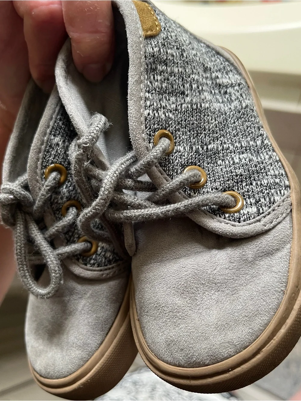 Old Navy Gray Knit High-Top Kids Sneakers with Tan Accents